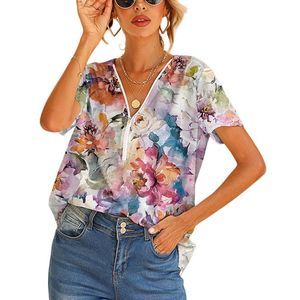 PixieLady Pink & Blue Floral Zip Up Tee Size XL